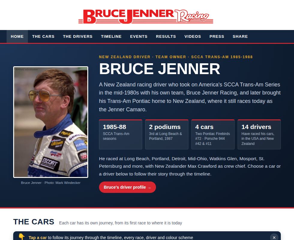The Bruce Jenner Racing home page